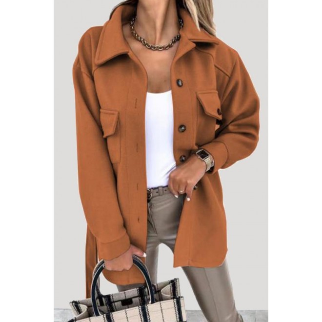 Casual Street Solid Buckle With Belt Turndown Collar Outerwear(8 colors)
