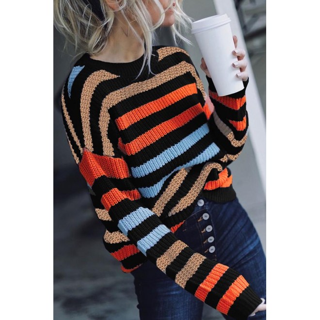 Fashion Casual Striped Basic O Neck Tops Sweater
