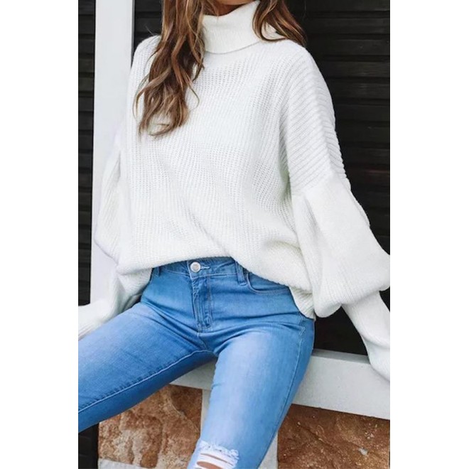 Casual Solid Split Joint Turtleneck Tops Sweater（3 colors）