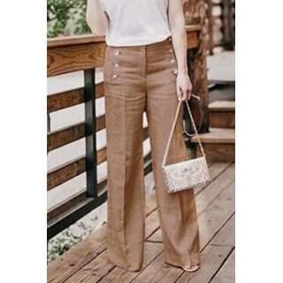 Casual Solid Buckle Straight High Waist Wide Leg Bottoms(5 Colors)