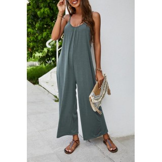 Casual Solid Patchwork Spaghetti Strap Loose Jumpsuits(3 colors)