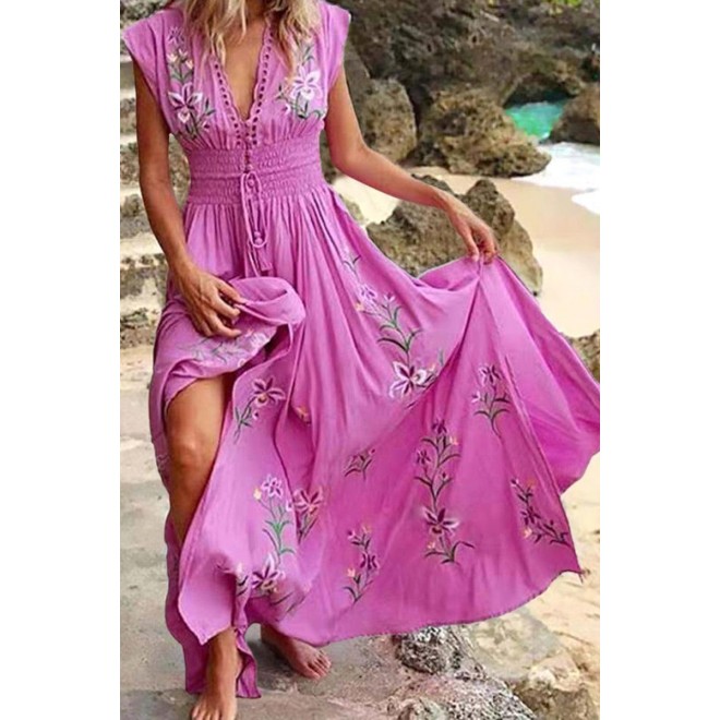 Fashion Street Print V Neck Irregular Dresses(4 Colors)