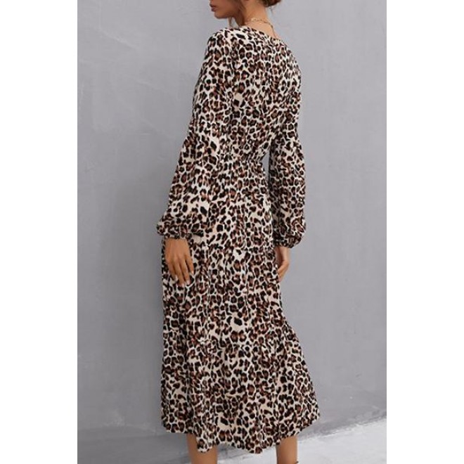 Elegant Leopard Frenulum Buckle A Line Dresses