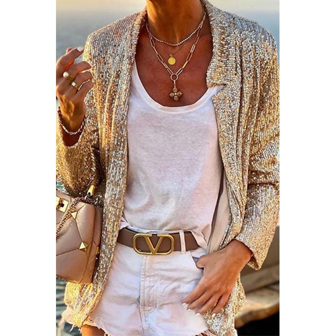 Casual Elegant Solid Patchwork Sequins Outerwear